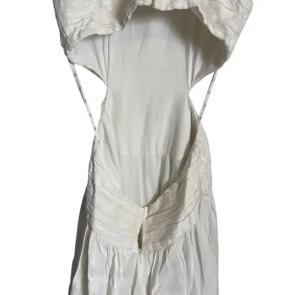 Aje Introspect Ivory White Cut Out Pleated Linen Blend A-Line Midi Dress  Size 8